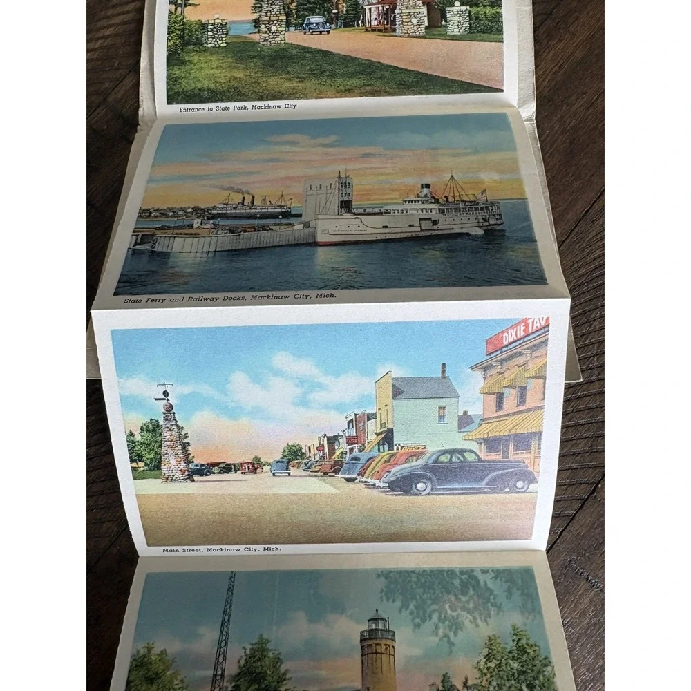 VTG 1938 Souvenir Postcard foldout Scenic pack Mackinaw Island City MICHIGAN NOS